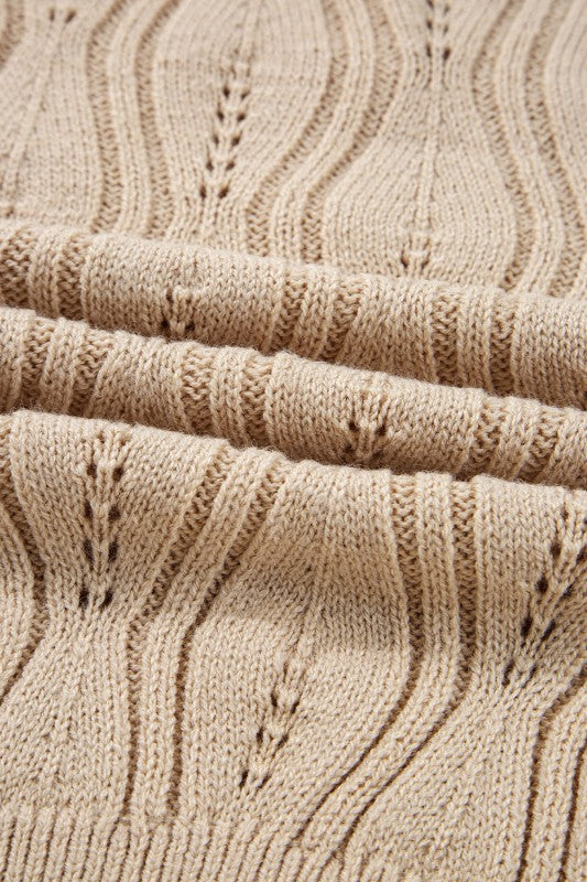 Pearl Beaded Pointelle Knit V-Neck Lace Trim Sweat