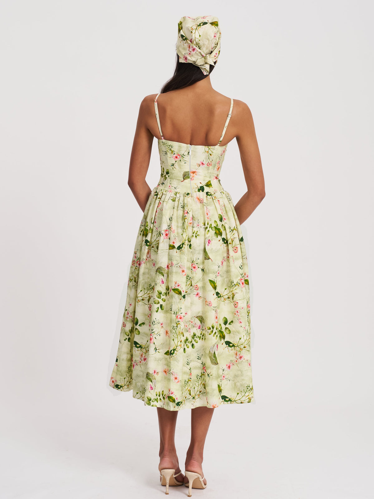 Spring Affair Green Floral Print Linen Head Scarf