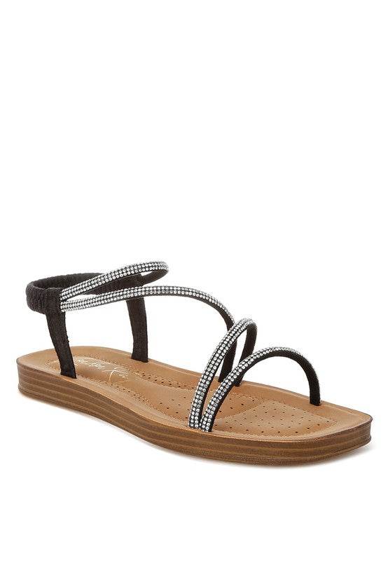 Ridayne Rhinestones Embellished Strappy Flats