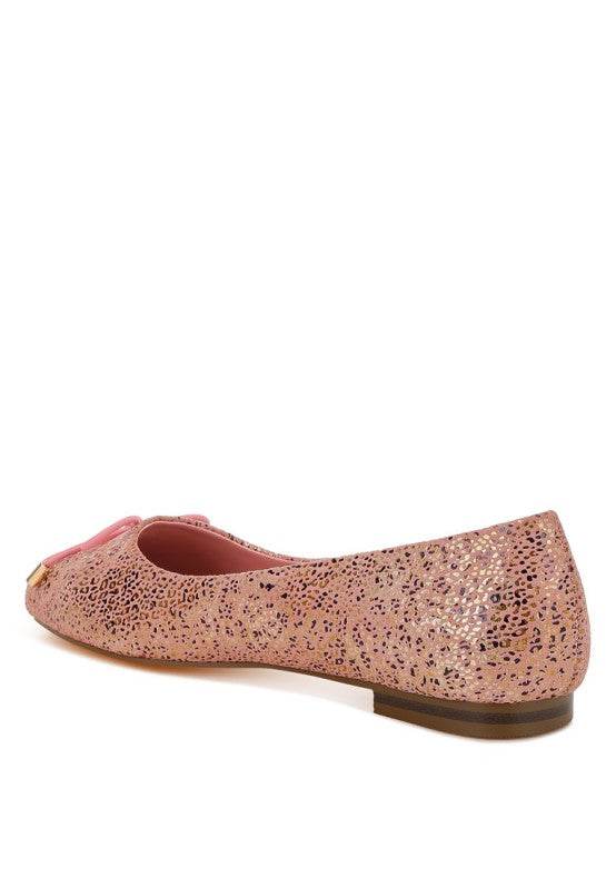Apollon Bow Detail Foil Print Suede Ballerinas
