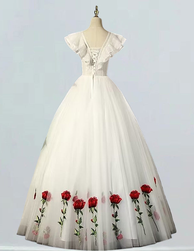 Ivory Lace V-Neck Evening Gown | Elegant Prom & Bridesmaid Dress