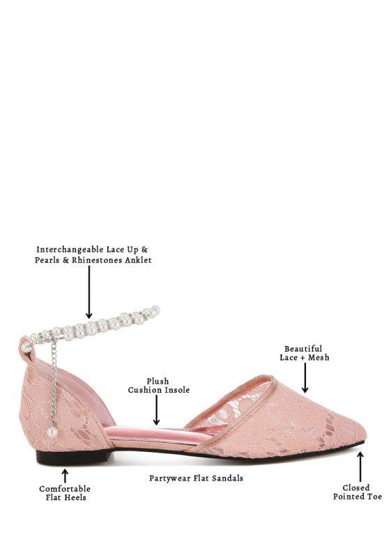 Shrami Pearl & Rhinestone Strap Flat Sandals