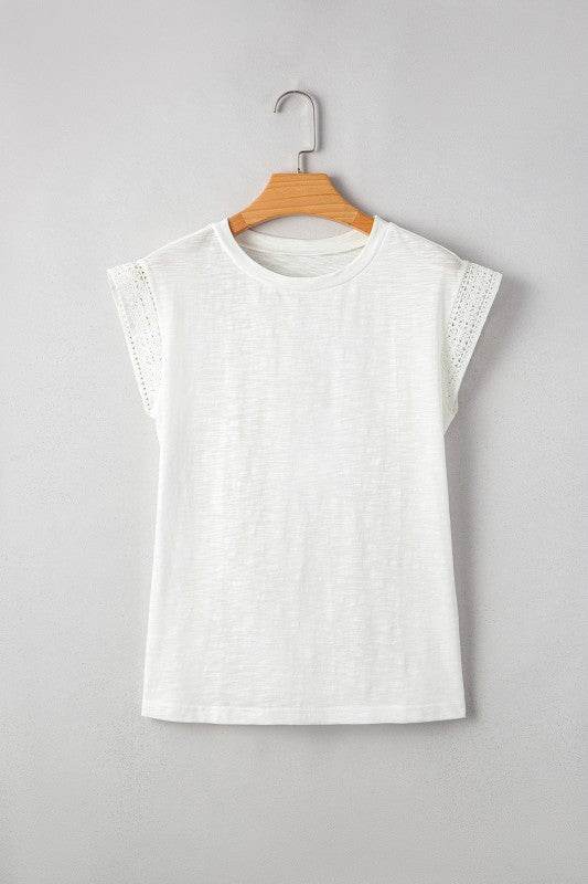 Ivy Lace Patchwork Cap Sleeve Round Neck Top
