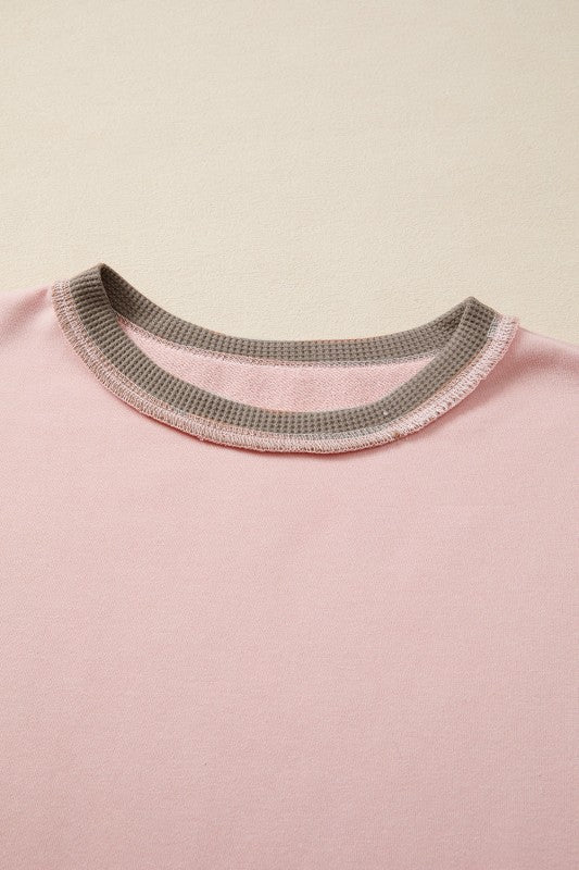 Colorblock Waffle Patchwork Oversize Sweatshirt