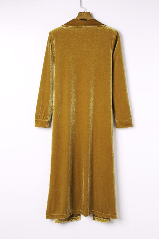 Velvet Open-Front Pocketed Cardigan