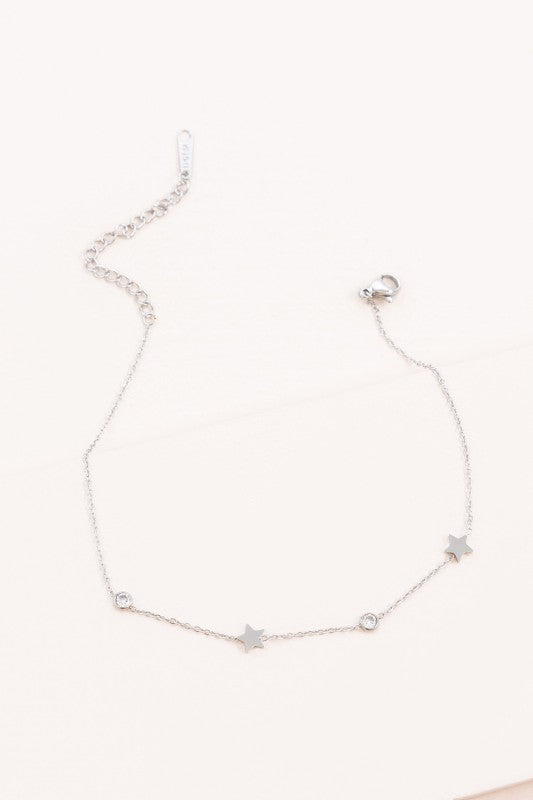 Starry Eyed Rhinestone Anklet | Silver