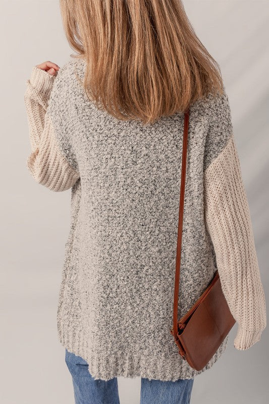 Colorblock Open Front Pocketed Cardigan