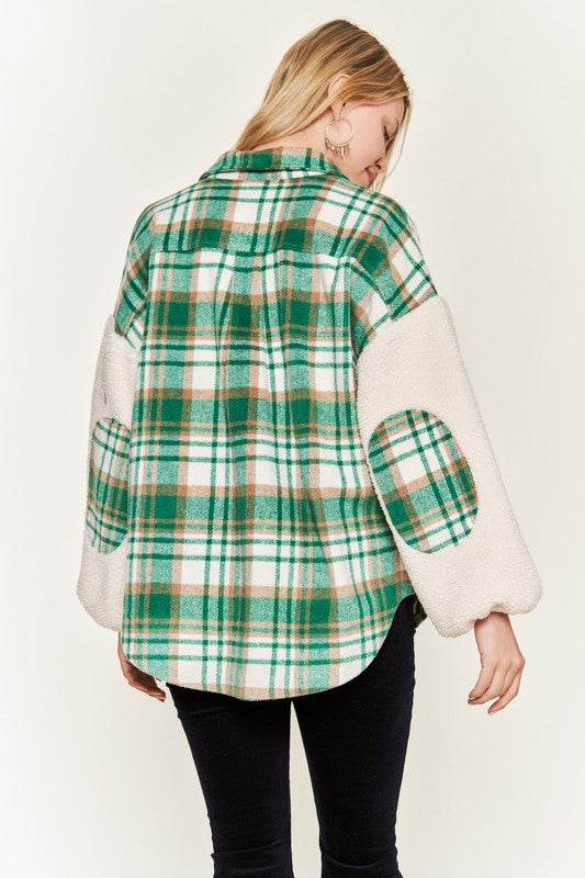 Multi plaid fuzzy sleeve jacket JJO1023