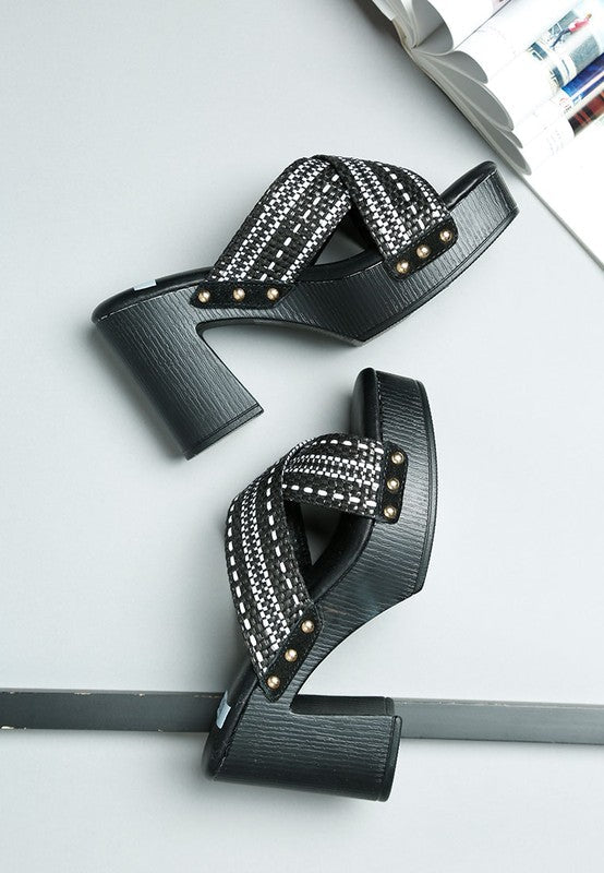Finley Raffia High Block Heel Clogs