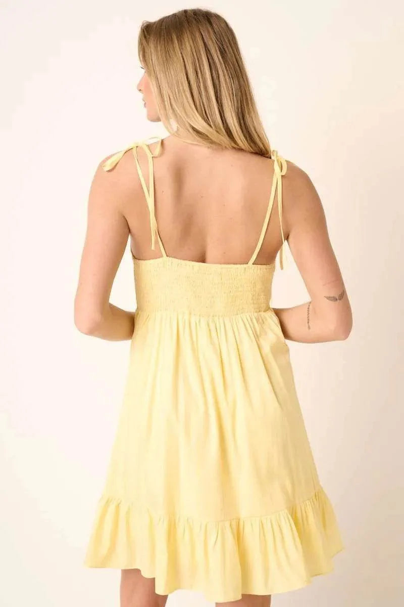 Mittoshop Ruched Detail Spaghetti Tie Mini Dress