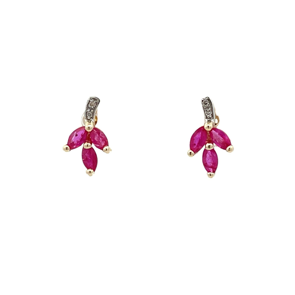 .58ct Ruby Diamond Earrings 10KT Yellow Gold