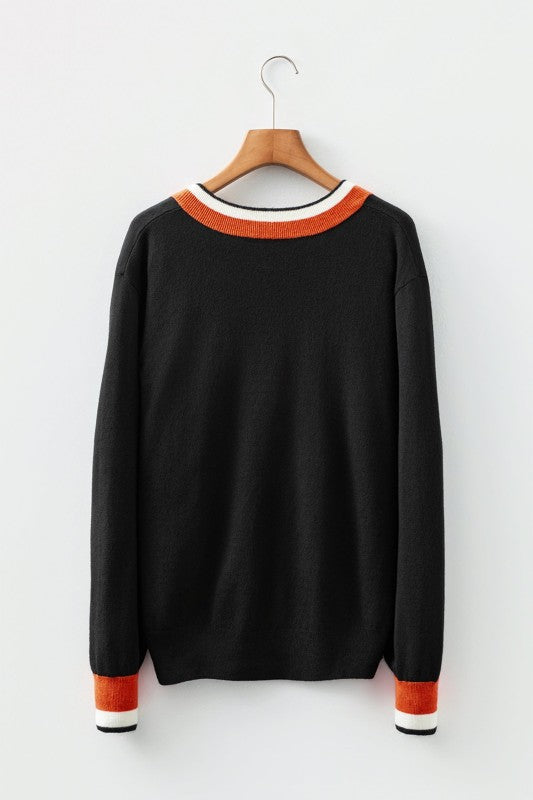Scarlett Striped Trim Varsity Sweater