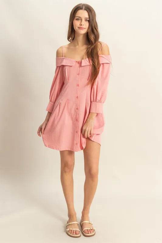 HYFVE Button Down Spaghetti Strap Mini Dress with Pockets