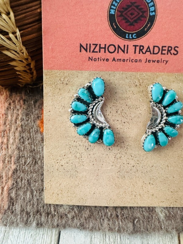 Navajo Sterling Silver & Turquoise Cluster Post Ea