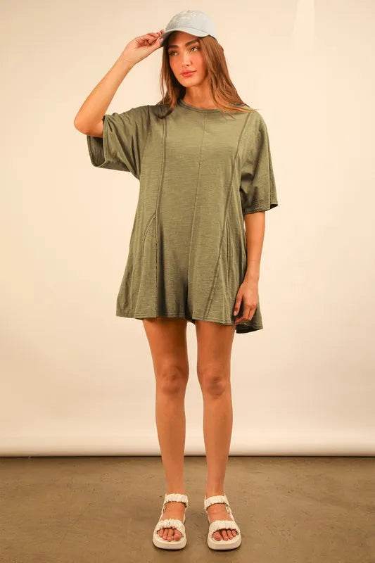 VERY J Mineral Washed Oversized Knit Comfy Romper