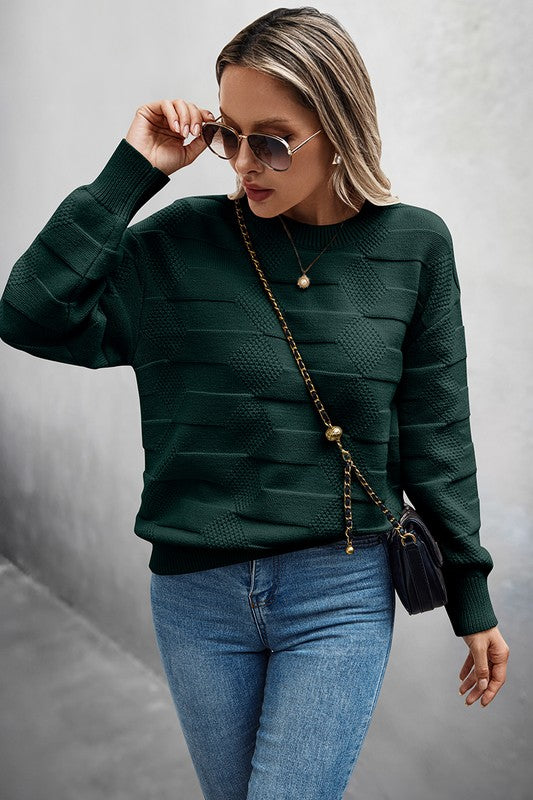 Solid Round Neck Knit Loose Long Sleeves Sweater