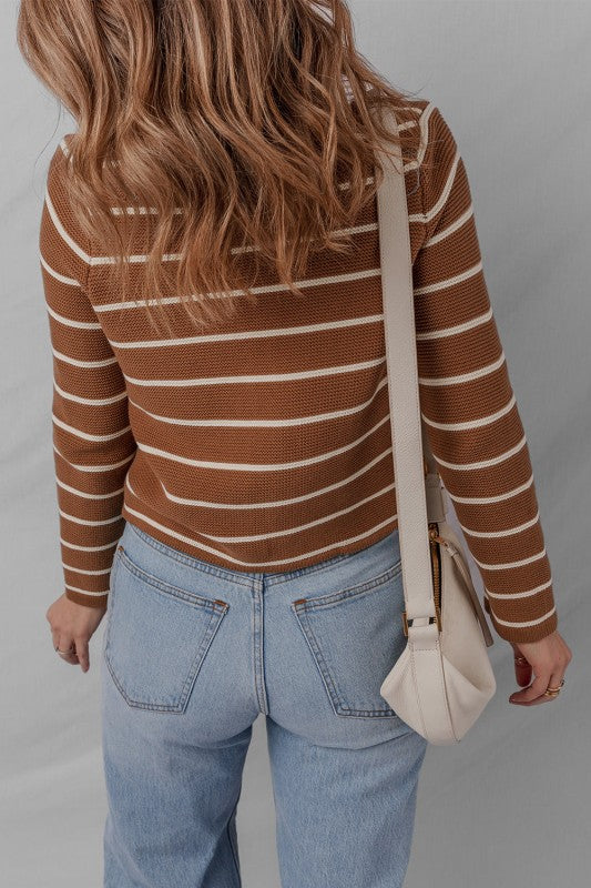 Stripe Tie-Front V-Neck Cardigan Sweater