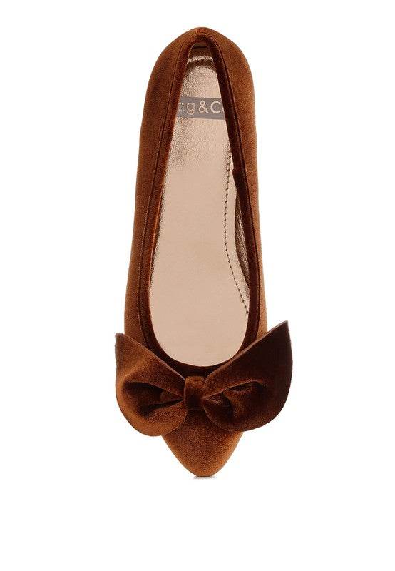 Pothos Luxurious Velvet Bow Ballerinas
