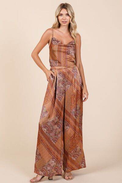 Mittoshop Paisley Patchwork Print Satin Cowl Neck Crop Cami