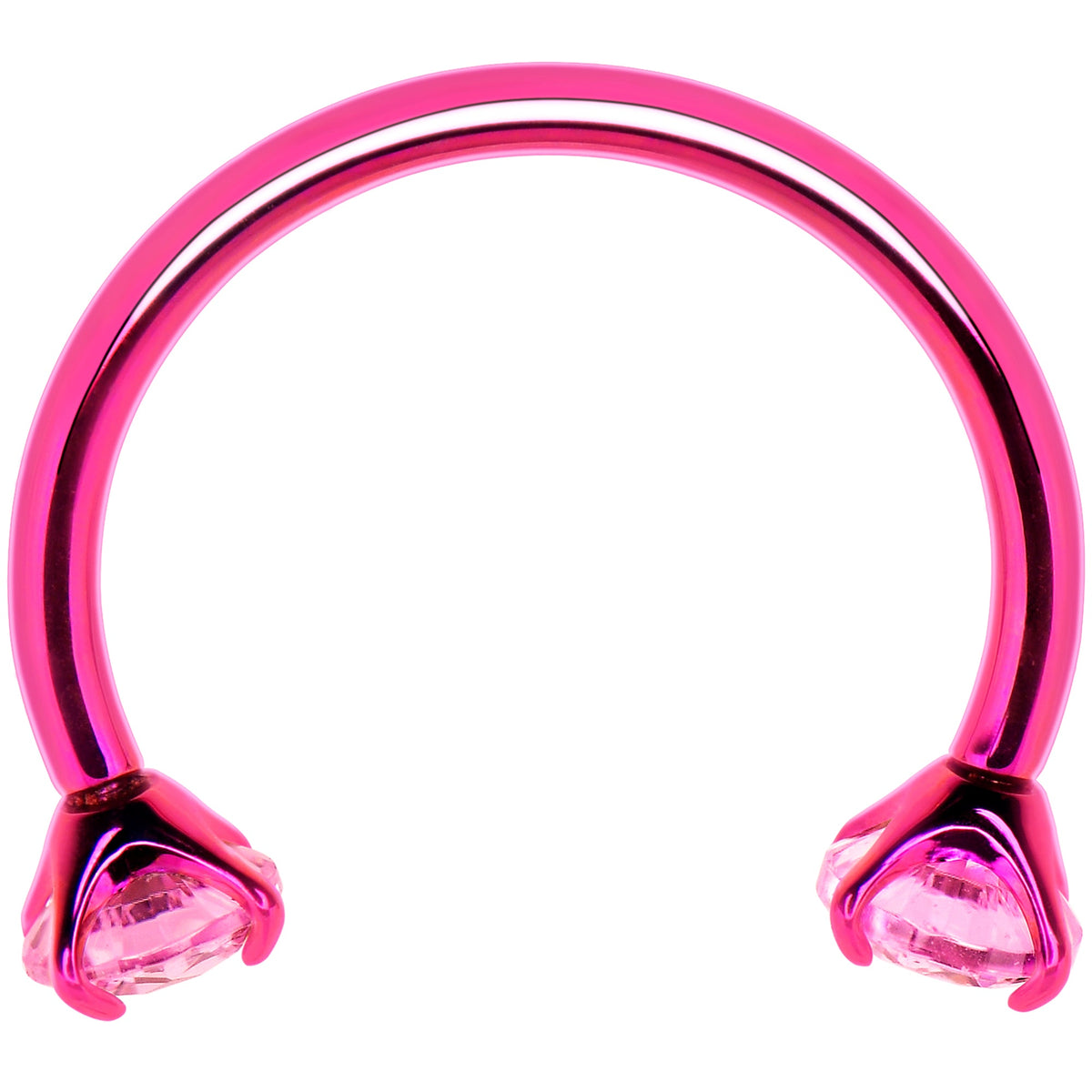 Pink Double Gem Horseshoe Nose Ring - Solid Titanium Anodized