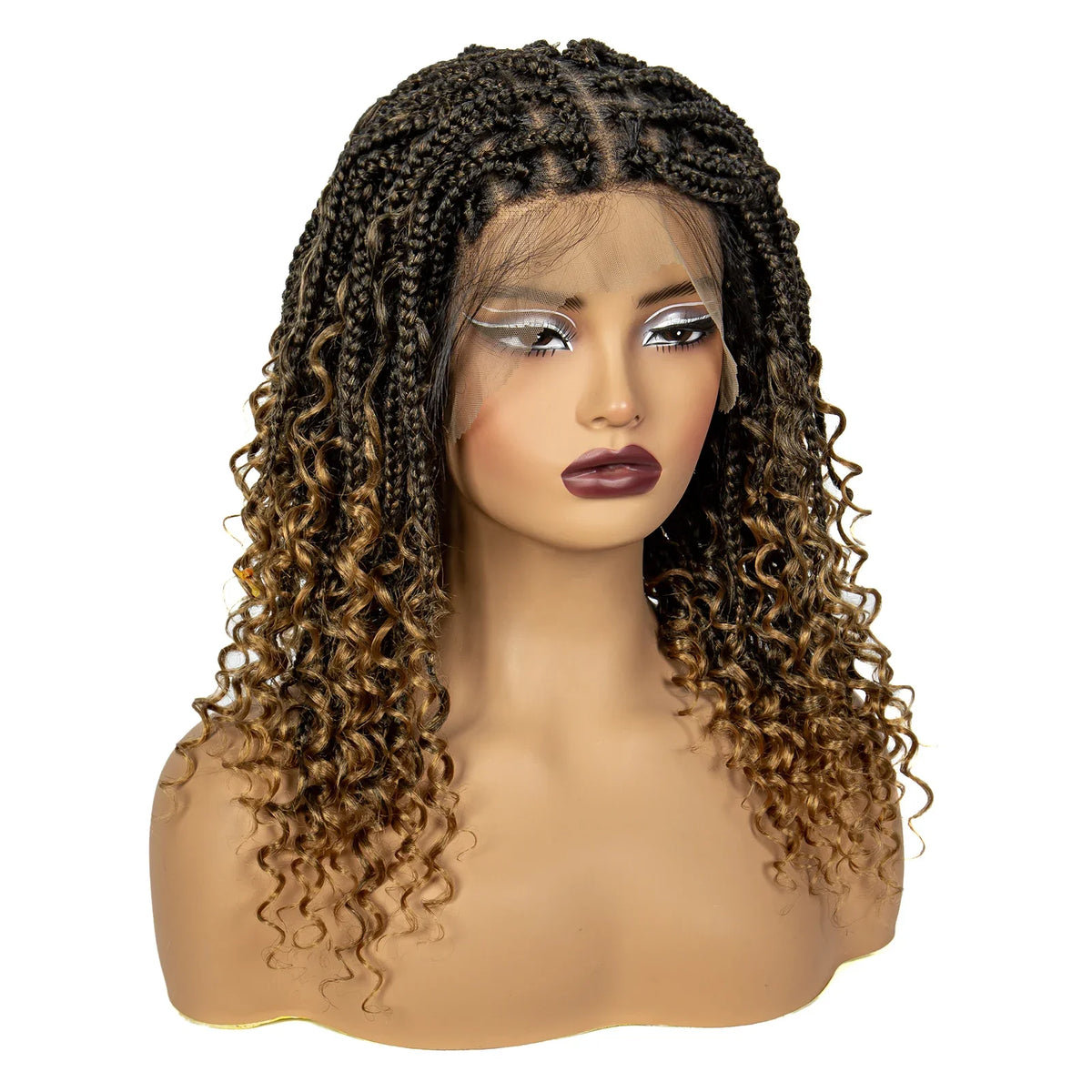 Burgundy Curly Ends Knotless Braids Bob Wig | 99J | Full Lace | Boho Style