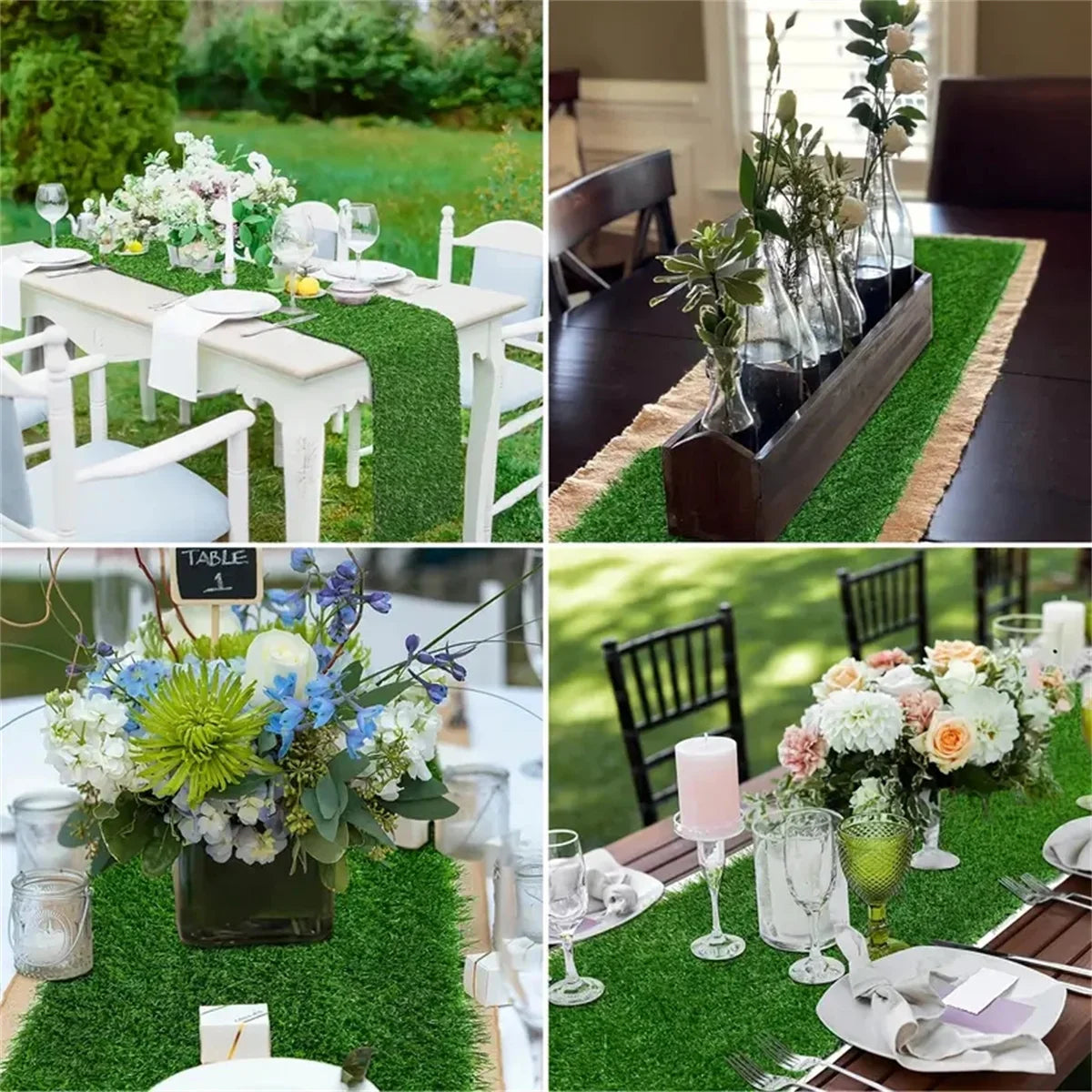 Artificial Grass Table Runner Durable Easy-Clean Rectangular Table Decor for Christmas Weddings Outdoor Golf & Football Parties
