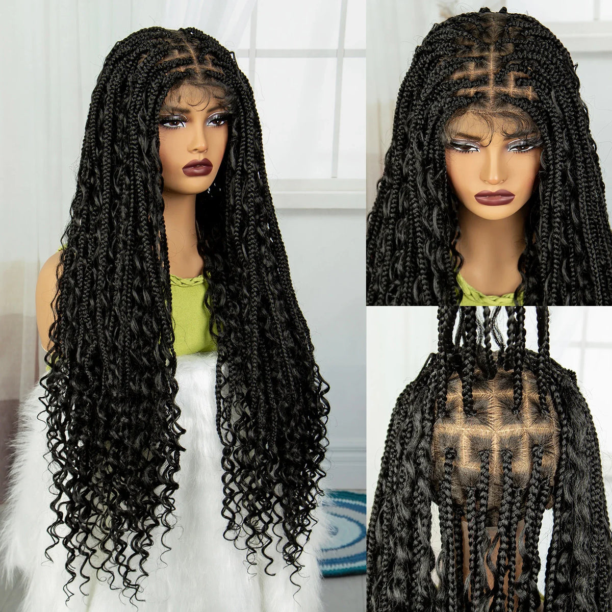 Ombre Knotless Braids Wig | Curly Ends | Full Lace | Baby Hair | Handmade