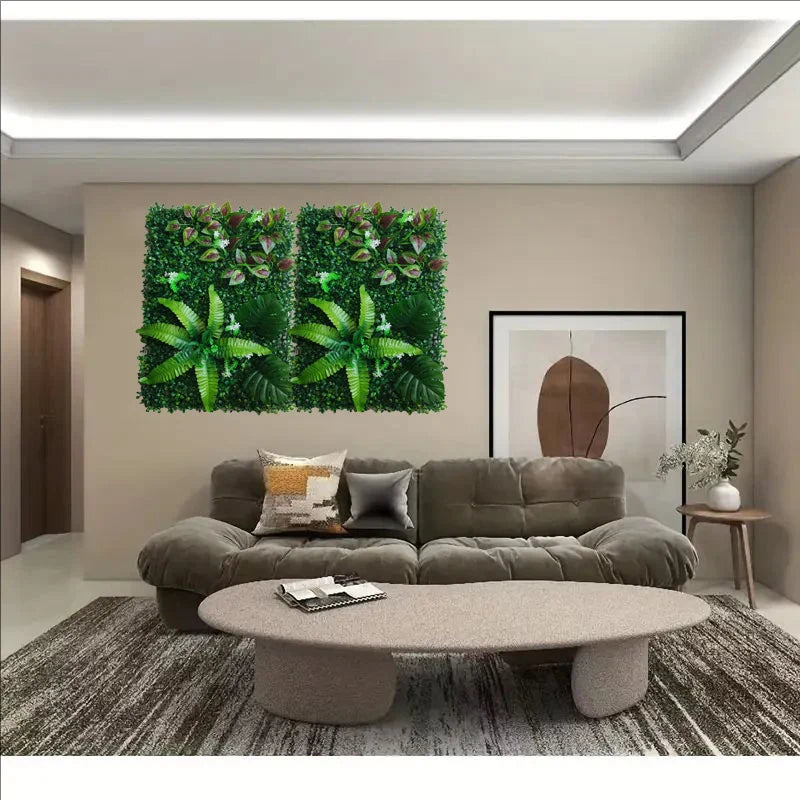 1pc Artificial Green Plant Wall Panels Simulation Plant Background Wall Decoration 3D Bionic Plant Outdoor Lawn, Fake Grass