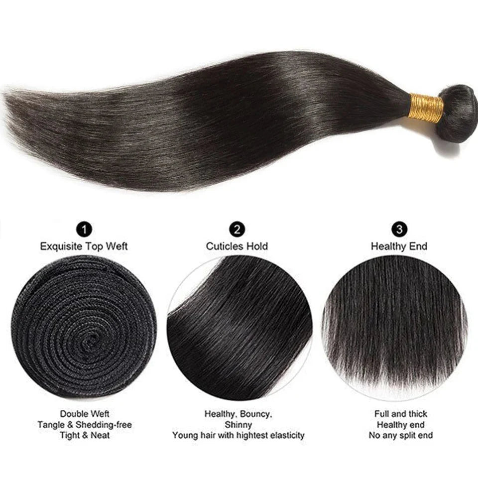 8"-34" Bone Straight Human Hair Bundles | Brazilian Remy Extensions with Double Weft