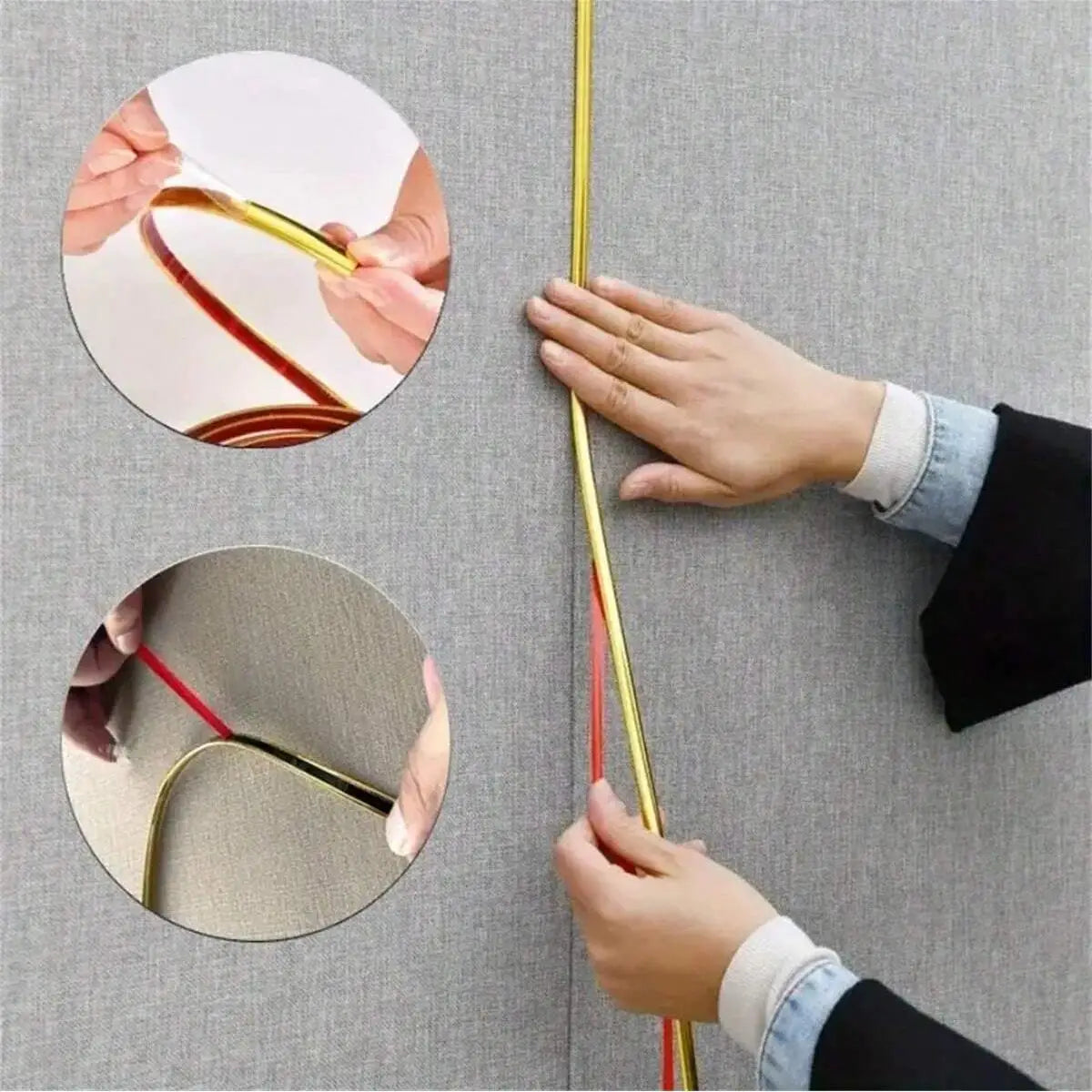 1 Roll Gold PVC Decoration Line Wall Sticker, Self-Adhesive,Decorative Strip Peel And Stick Molding Trim,Suitable For  Living