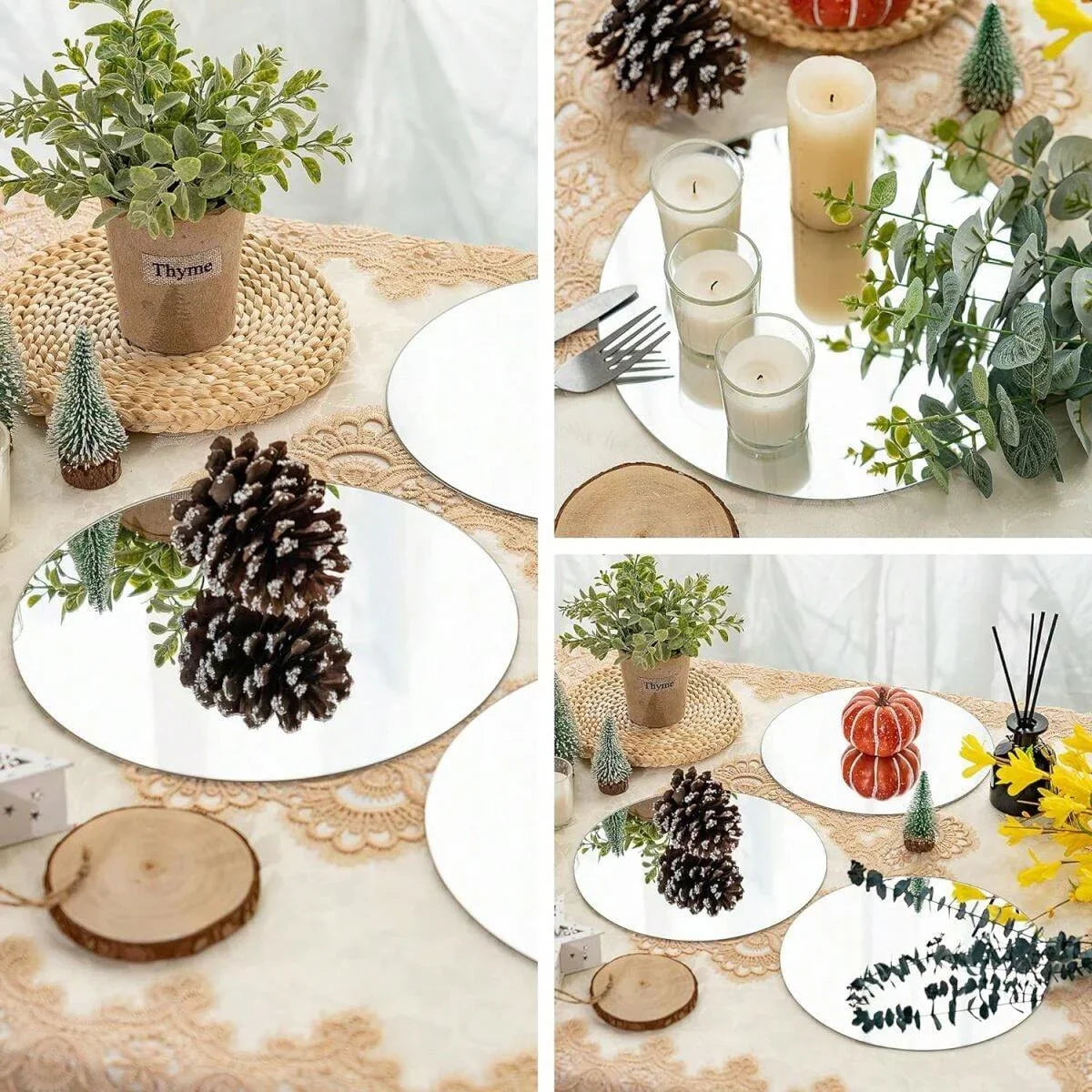 6PCS Acrylic Round Mirrors For Centerpieces Circle Mirrors Candle Plates For Wall Wedding Table Centerpieces Round Mirror Tray