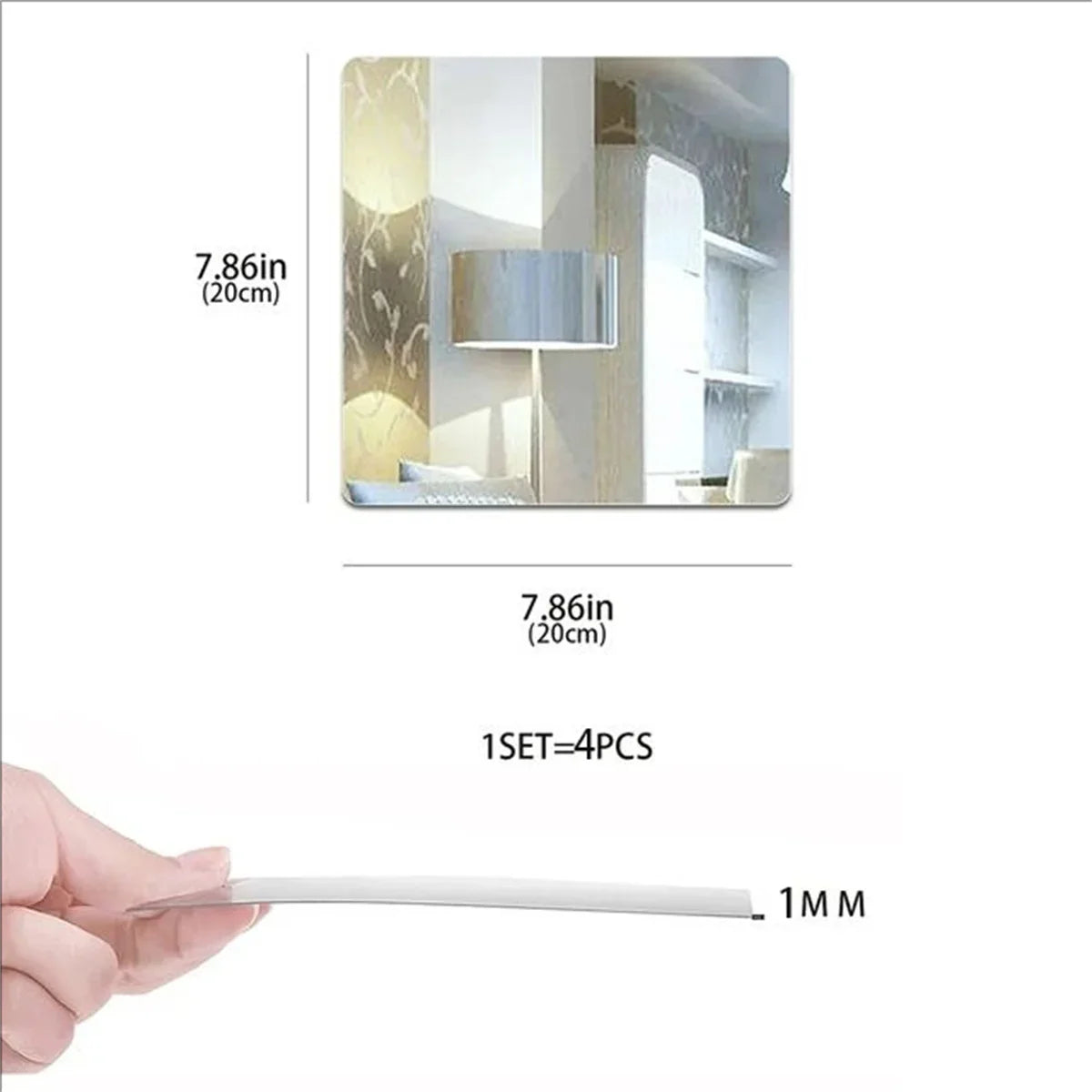 4pcs Square Mirror Wall Sticker Acrylic Home Decoration Stickers Self-adhesive Art Mural For Bathroom Bedroom Living Room