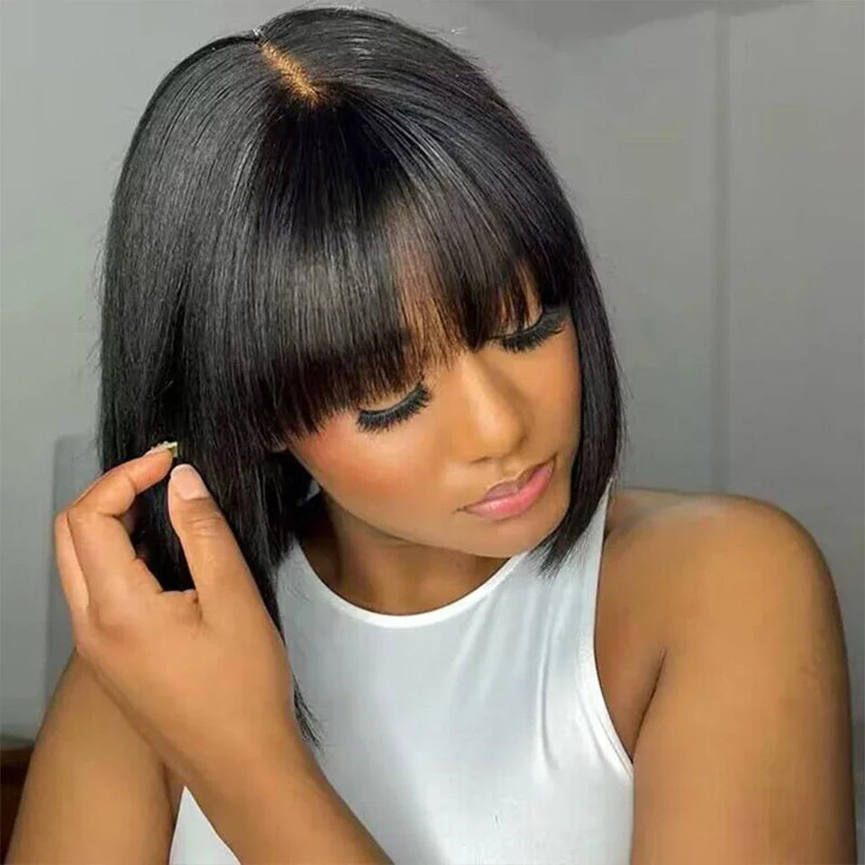 Glueless Brazilian Straight Bob Wig | Realistic Scalp & Bangs