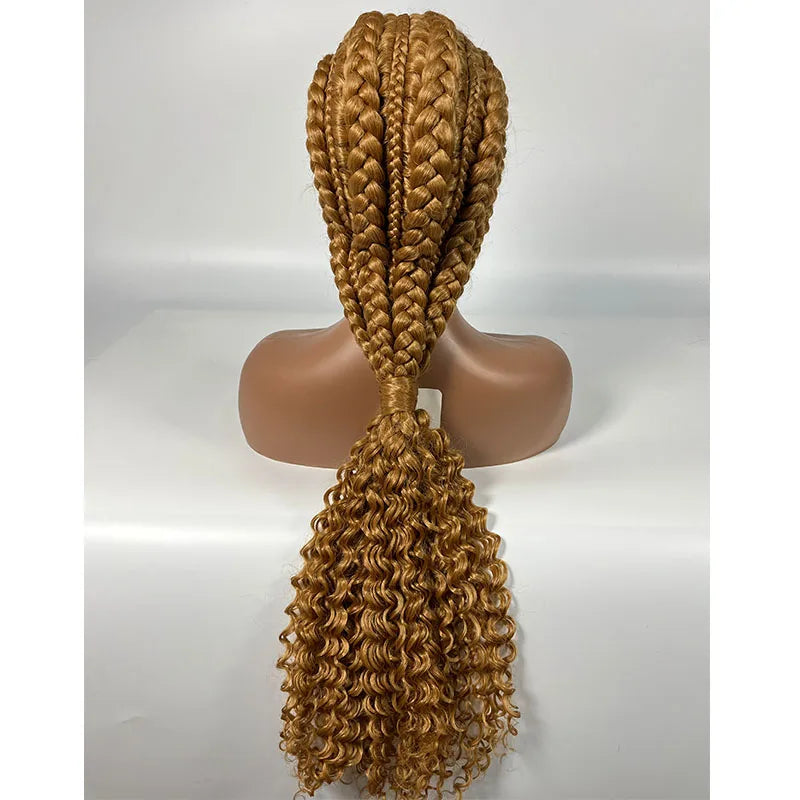 28" Burgundy Knotless Braids Wig with Curly Ends | Lace Front | Baby Hair