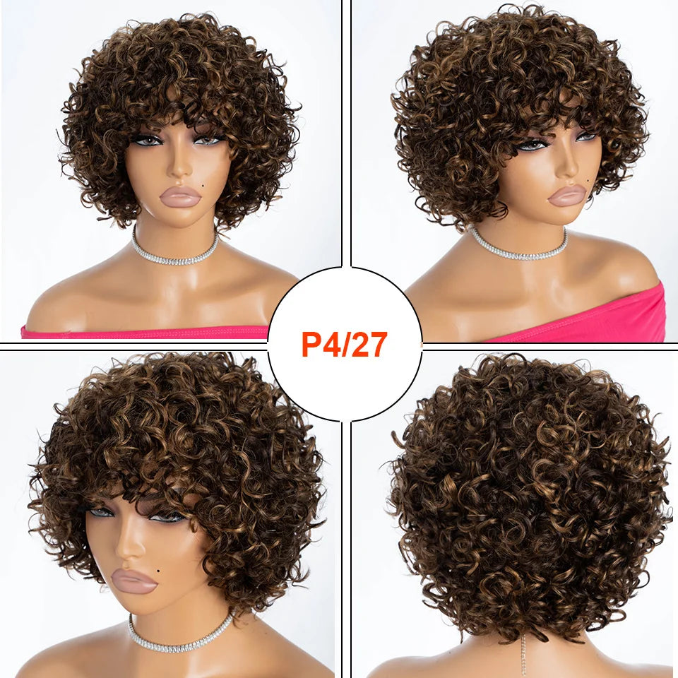 Rebecca 10 Inch Ombre 1B/#4 Curly Bob Wig | Water Wave Brazilian Remy Human Hair