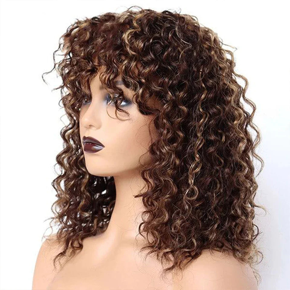 Jerry Curly Short Pixie Bob Wig with Bangs | Full Machine Made Remy Human Hair for Black Women