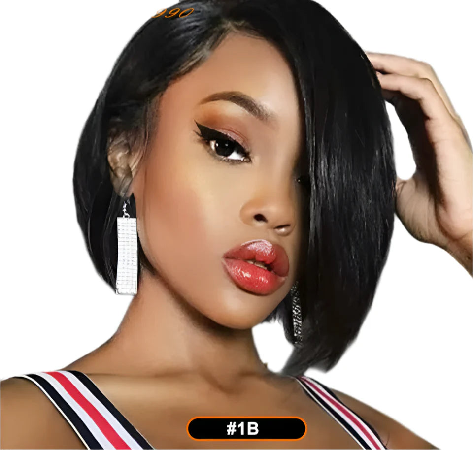 Pixie Cut Bob Wig | Straight Human Hair with Long Side Part Bangs