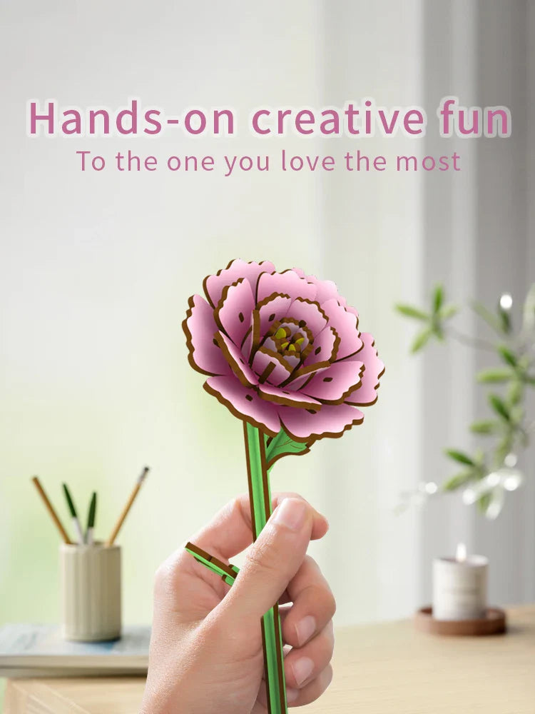 1pc Wooden Peony Flower,Assembled Wooden Flower Pot Plant,Suitable for Home Decoration Arrangement,Holiday New Year  Gift
