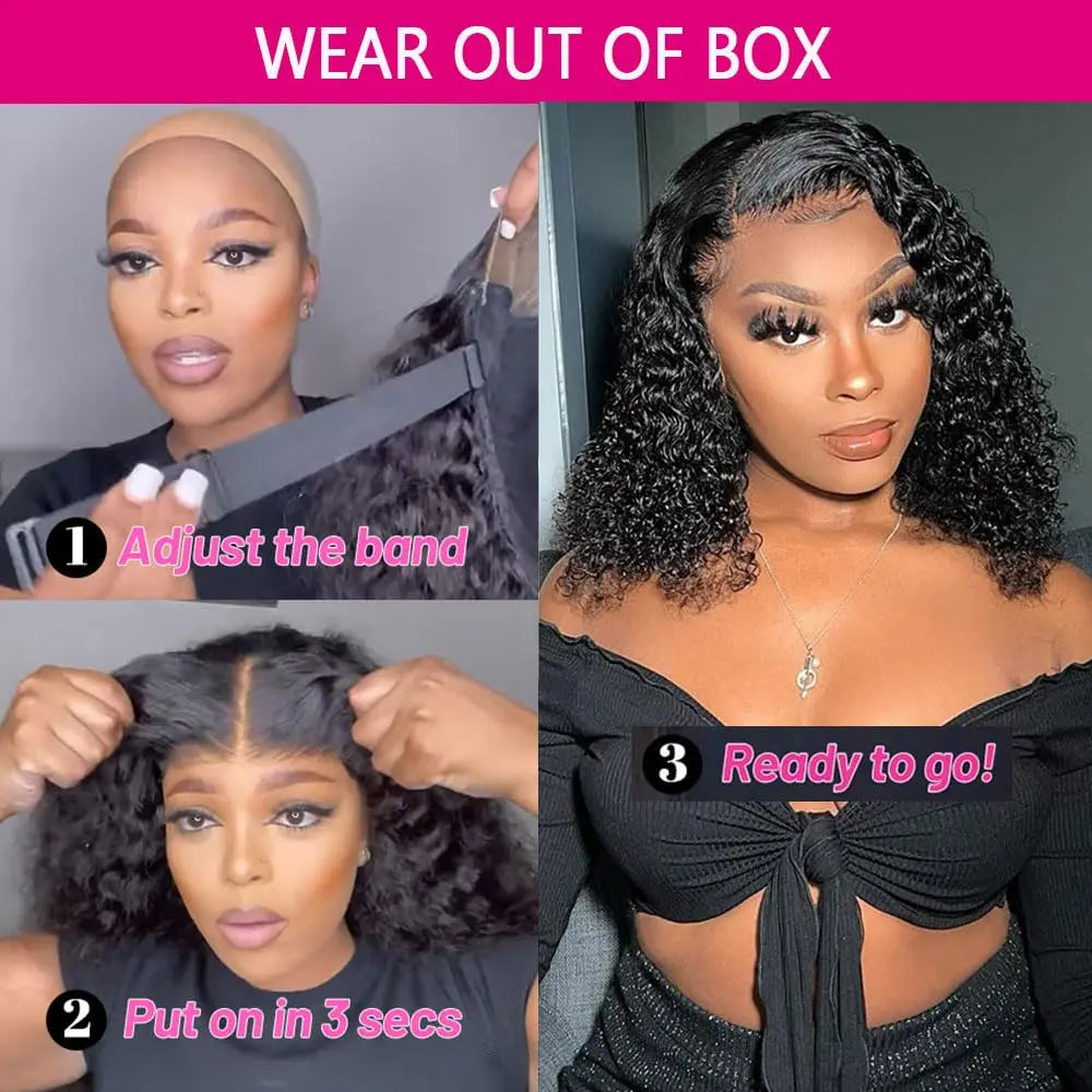 200% Density Short Curly Bob Wig 13x4 Lace Front Wet & Wavy Deep Wave Brazilian Remy Human Hair 4x4 Closure