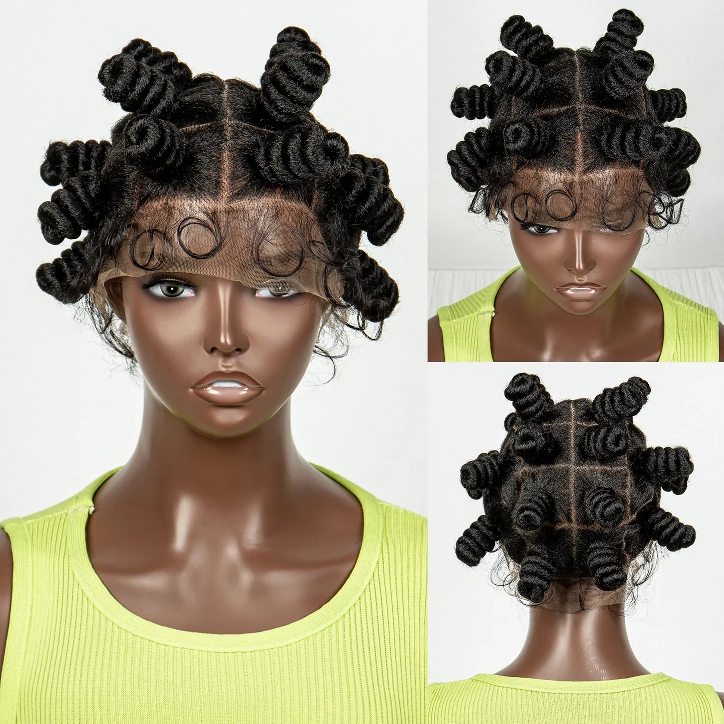 Handmade Knotless Bantu Braids Wig | Full Lace | Colored Braiding Hair