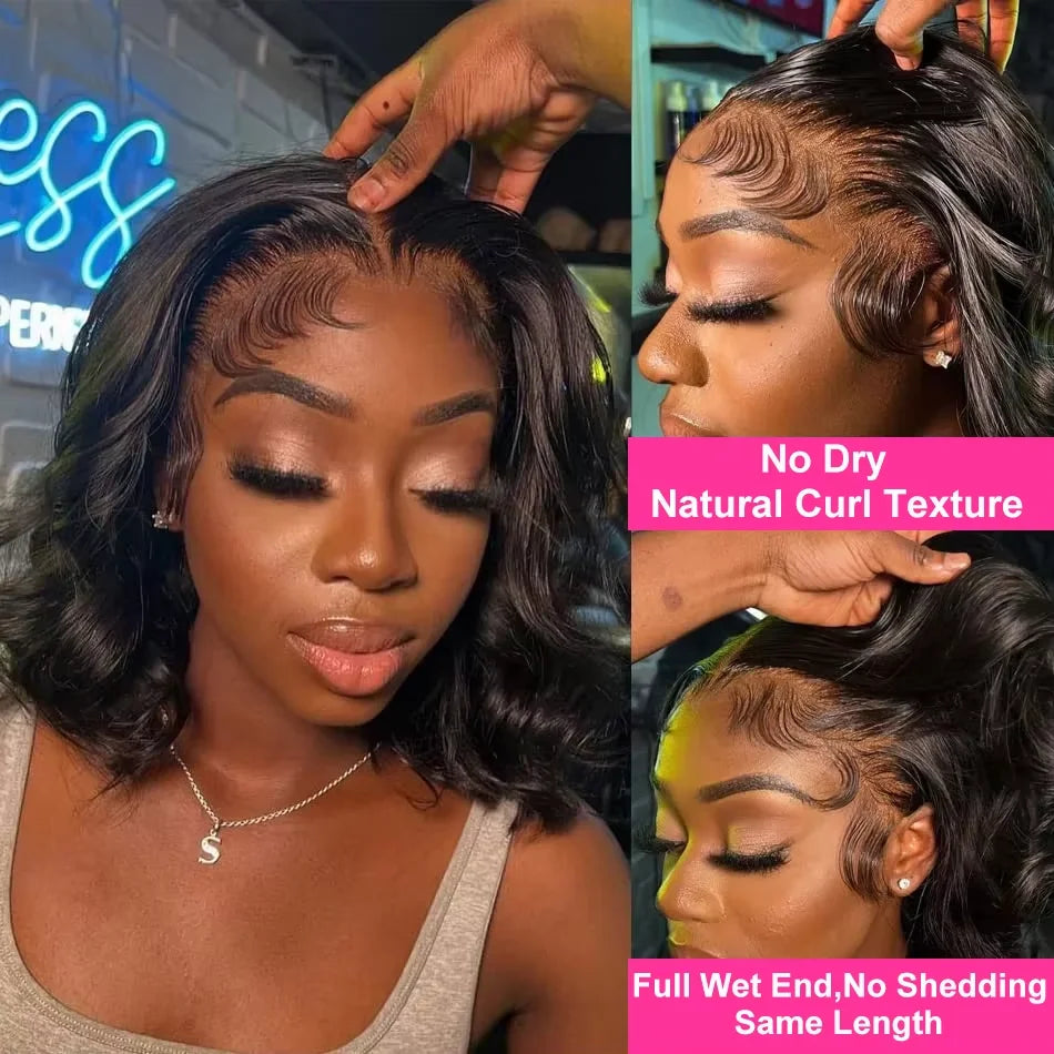 Brazilian 250% Density Short Bob Body Wave Wig | 13x4 HD Transparent Lace Front & 4x4 Lace Closure Human Hair (Pre-Plucked for Women)