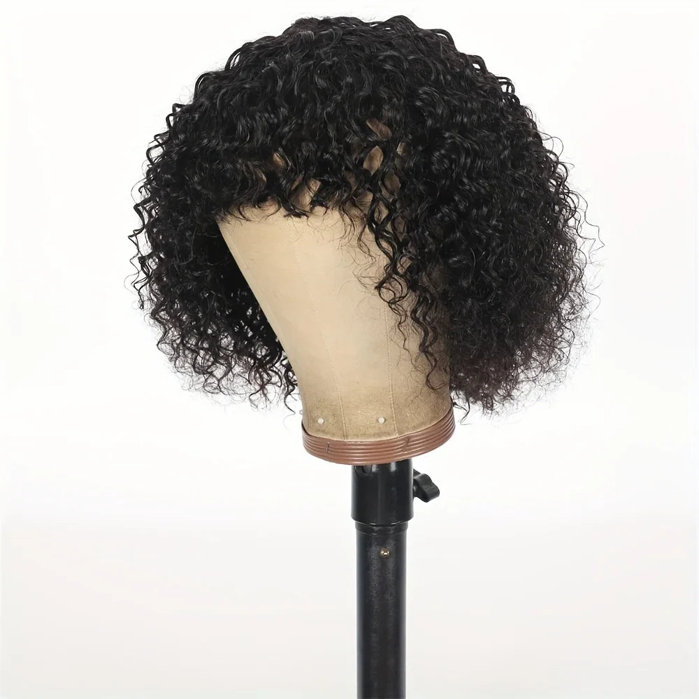 Curly Short Bob Cut Human Hair Wigs With Bangs Kinky Curly Bob Wig Brazilian Remy Hair Full Machine Made