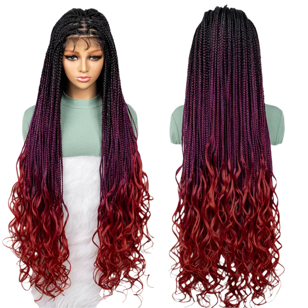 Gradient Water Wave Knotless Box Braids Wig | 9x6 Lace Front | Baby Hair
