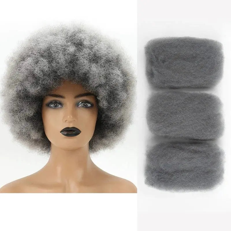 Brazilian Grey Kinky Curly Bulk Human Hair | Remy Hair Extensions | Dreadlock Braiding Hair | 50g/Pack