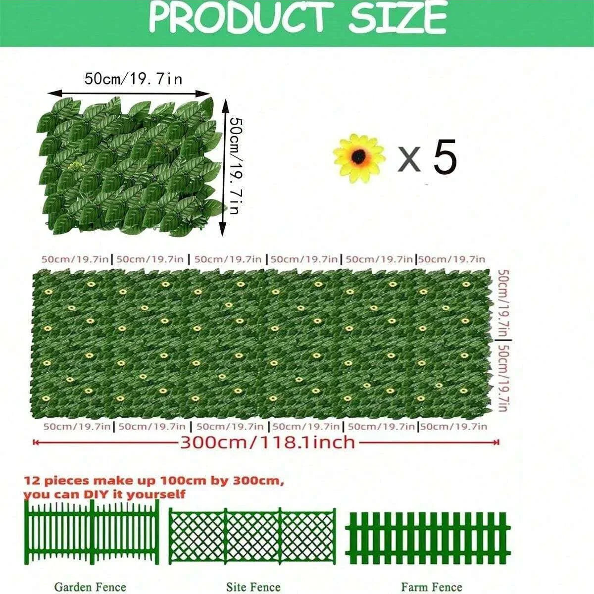 Green Artificial Ivy Privacy Fence Screen Outdoor With Sunflowers Artificial Grass Privacy Fence Screen Fake Ivy Wall Panel