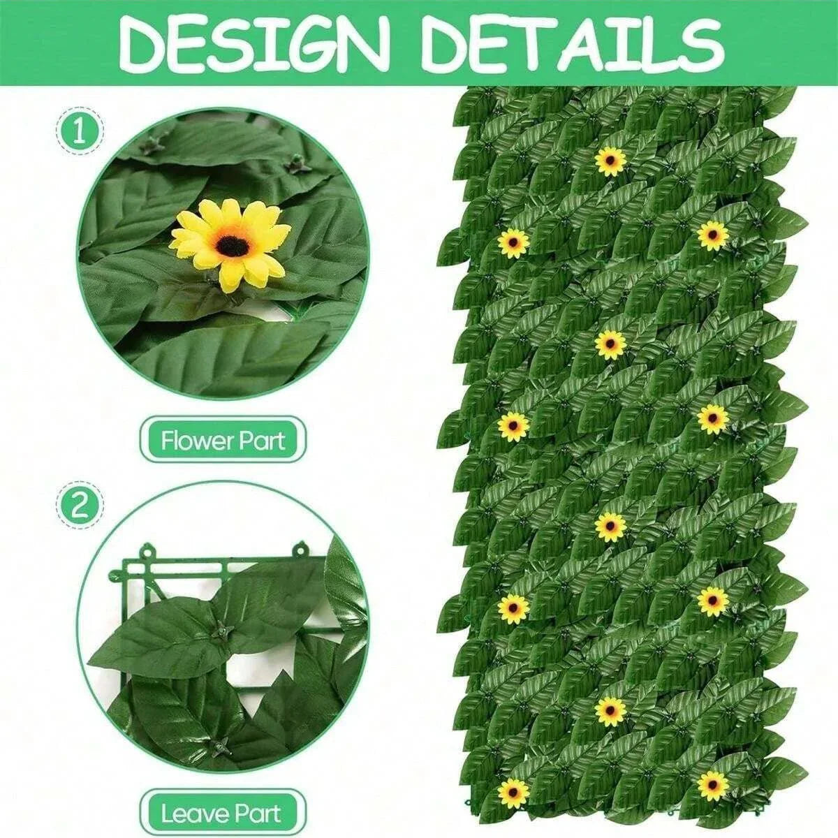 Green Artificial Ivy Privacy Fence Screen Outdoor With Sunflowers Artificial Grass Privacy Fence Screen Fake Ivy Wall Panel