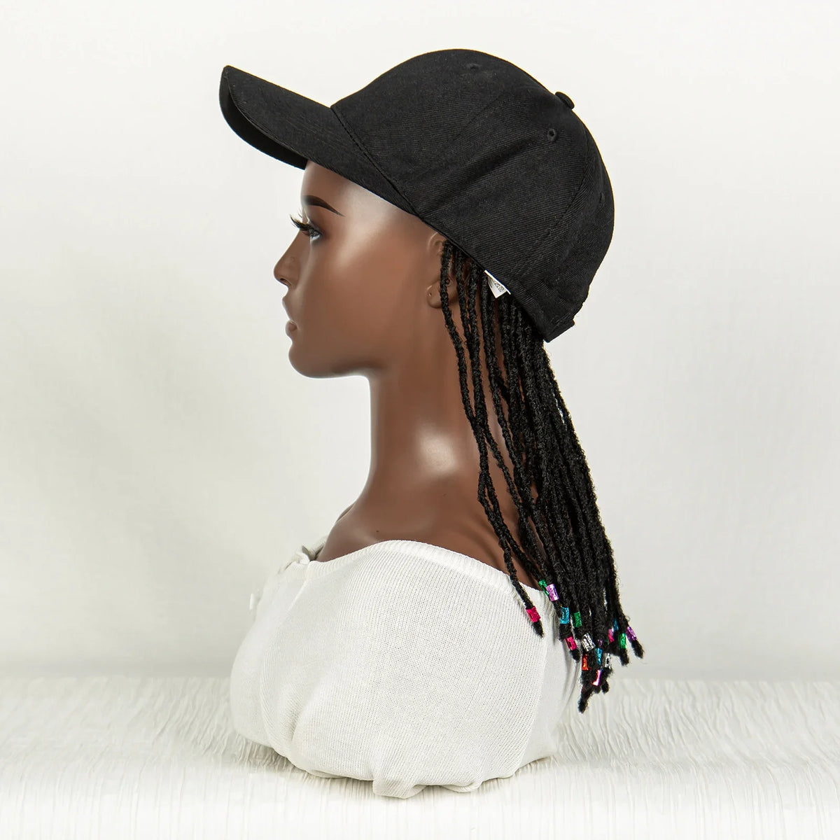 Short Knotless Box Braids Hat Wig with Colored Beads | Adjustable Cap