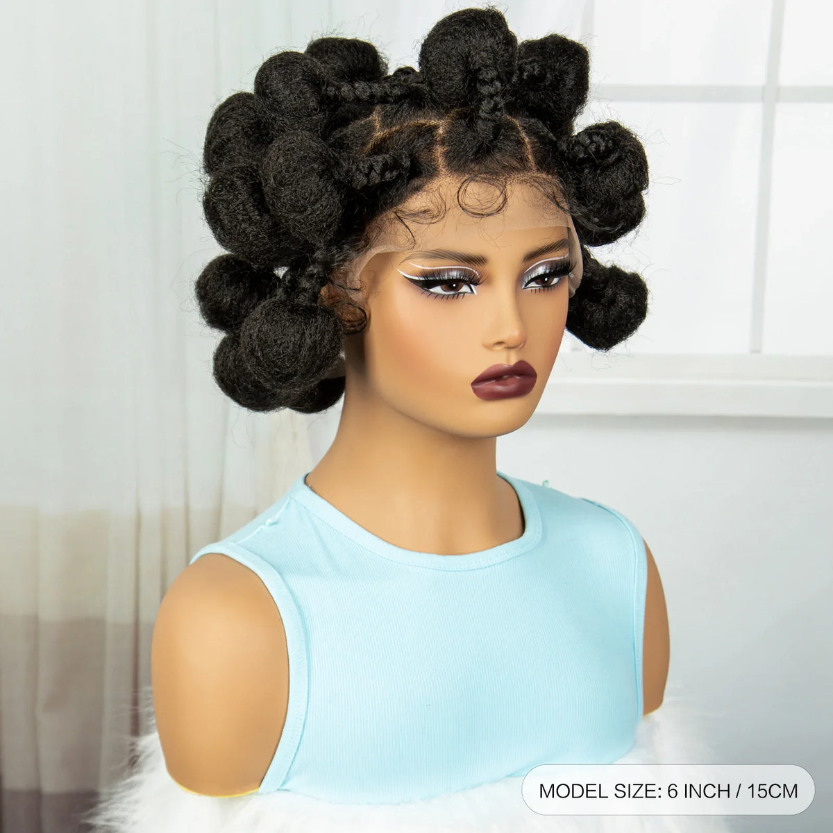 Handmade Bantu Knotless Braids Full Lace Wig | Short Synthetic Braided Wig with Baby Hair for Black Women