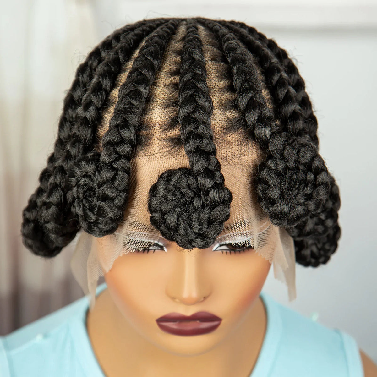 Handmade Knotless Bantu Cornrow Braids Wig | Full Lace Front | Short Braids