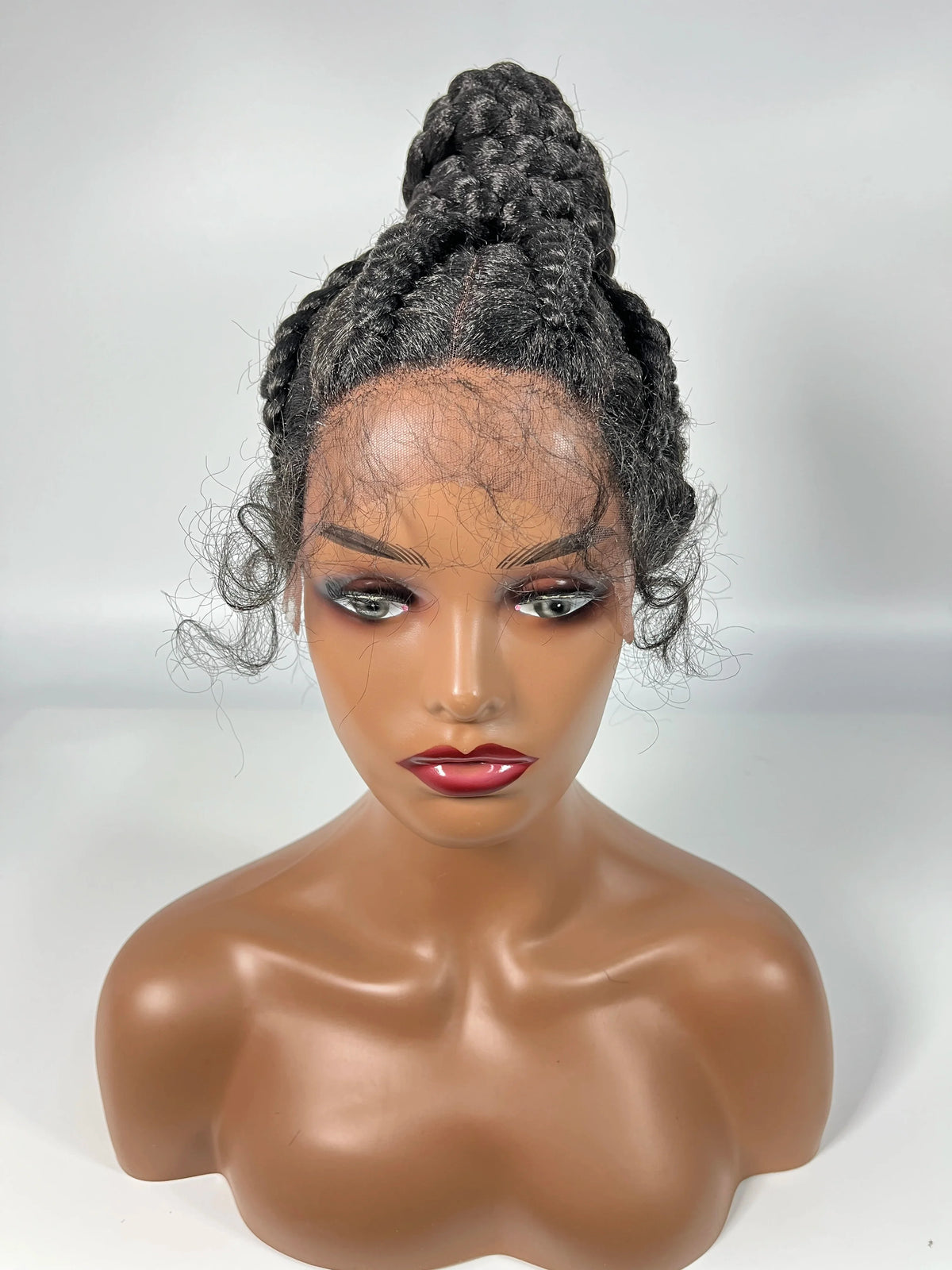 Lace Frontal Cornrow Braided Updo Wig with Baby Hair | Synthetic African American Style Braiding Wig